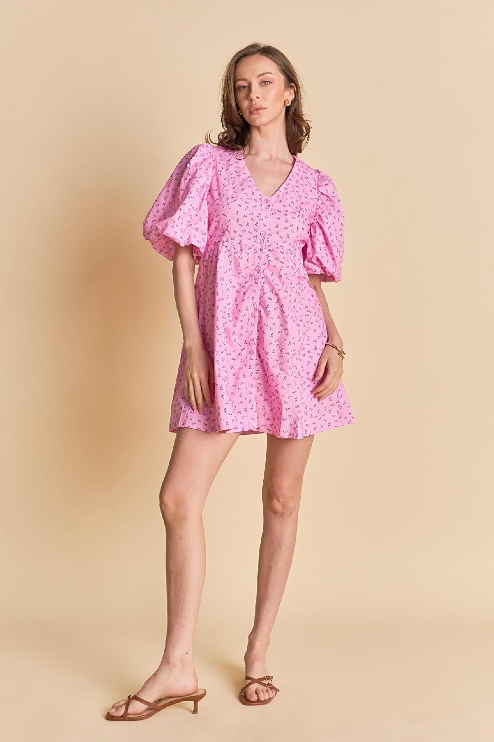 endless rose Floral Print Mini Dress with Button Detail LILAC