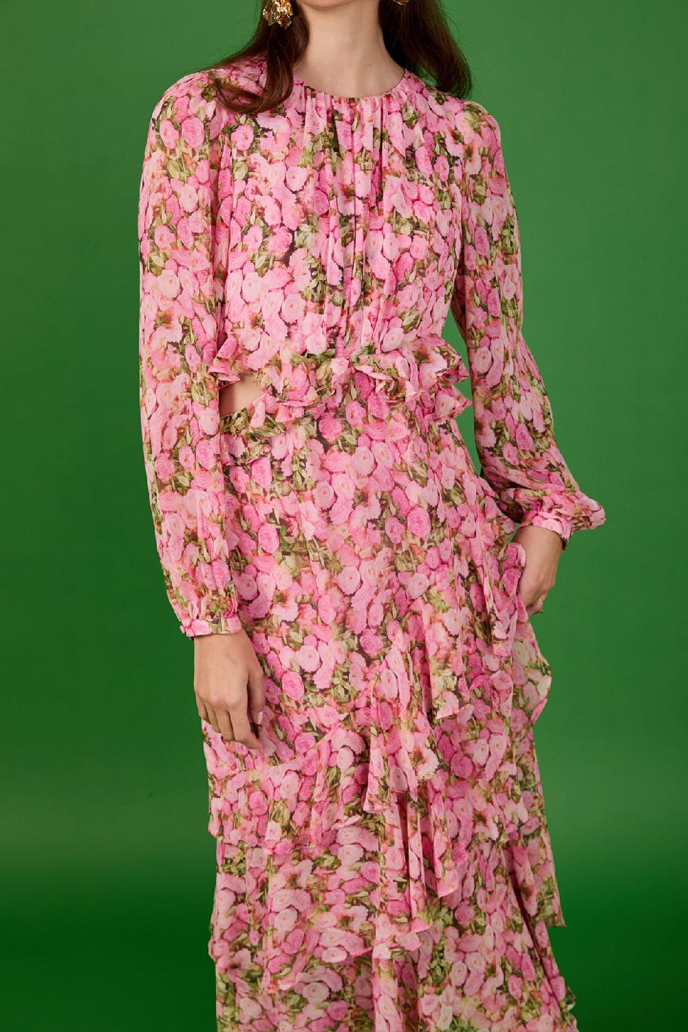 Endless Rose Floral Print Off Waist Dress PINK MULTI