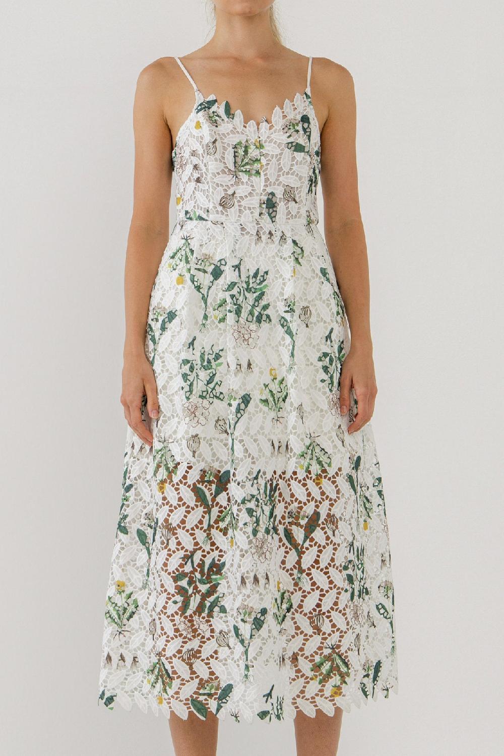 Endless Rose Floral Printed Lace Midi Dress WHITE MULTI