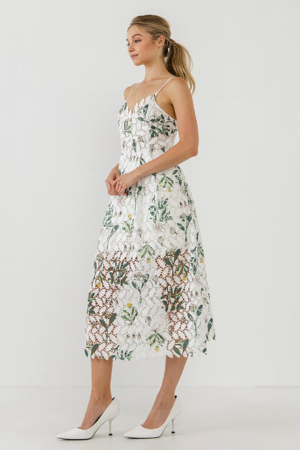 Endless Rose Floral Printed Lace Midi Dress WHITE MULTI