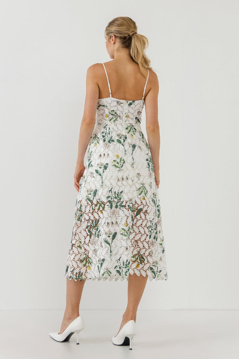 Endless Rose Floral Printed Lace Midi Dress WHITE MULTI