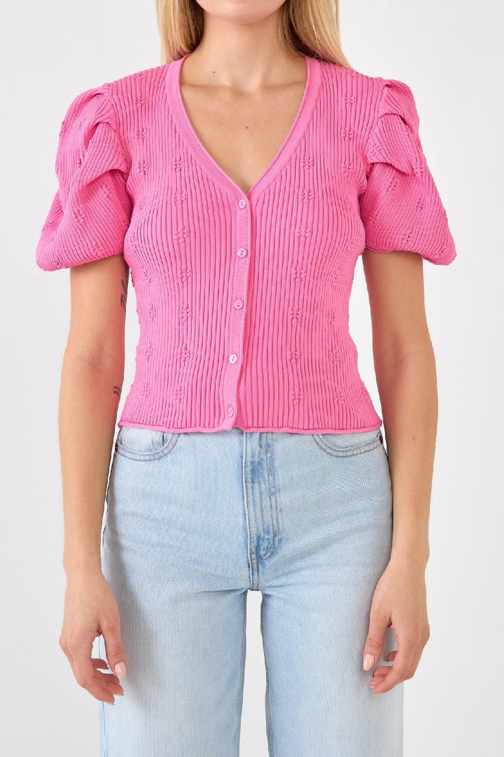 Endless Rose Floral Puff Short Sleeve Cardigan PINK