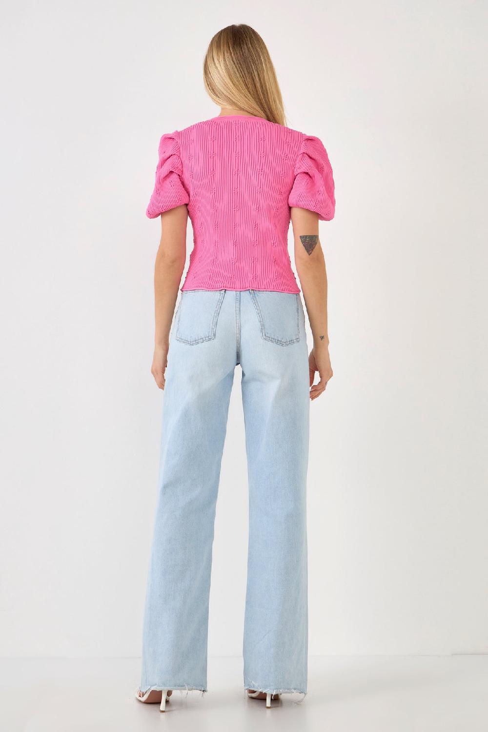 Endless Rose Floral Puff Short Sleeve Cardigan PINK