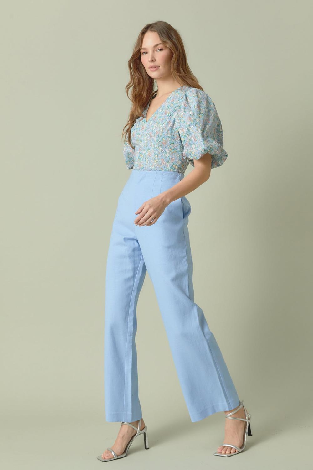 Endless Rose Floral Puff Sleeve Cropped Top BLUE MULTI