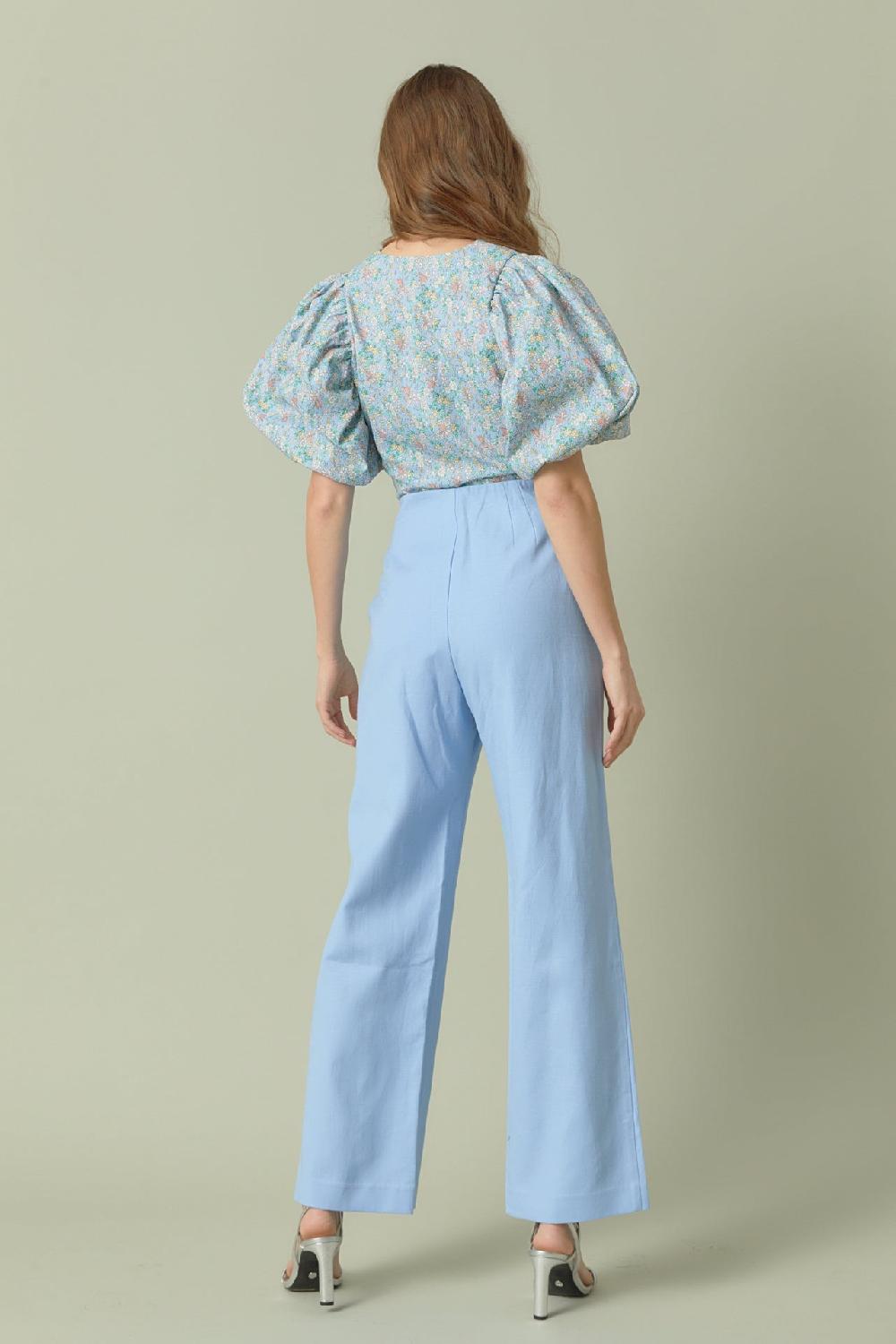 Endless Rose Floral Puff Sleeve Cropped Top BLUE MULTI