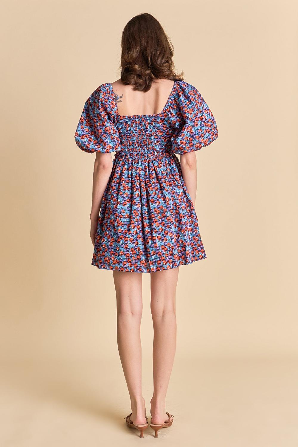 Endless Rose Floral Ruched Poplin Mini Dress BLUE/PURPLE