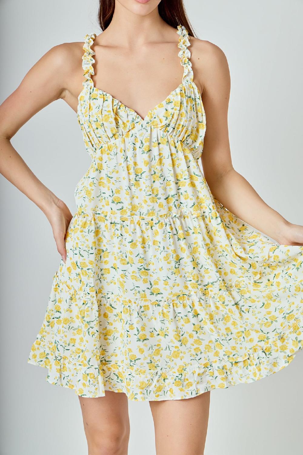 Endless Rose Floral Ruffle Detail Mini Dress YELLOW MULTI