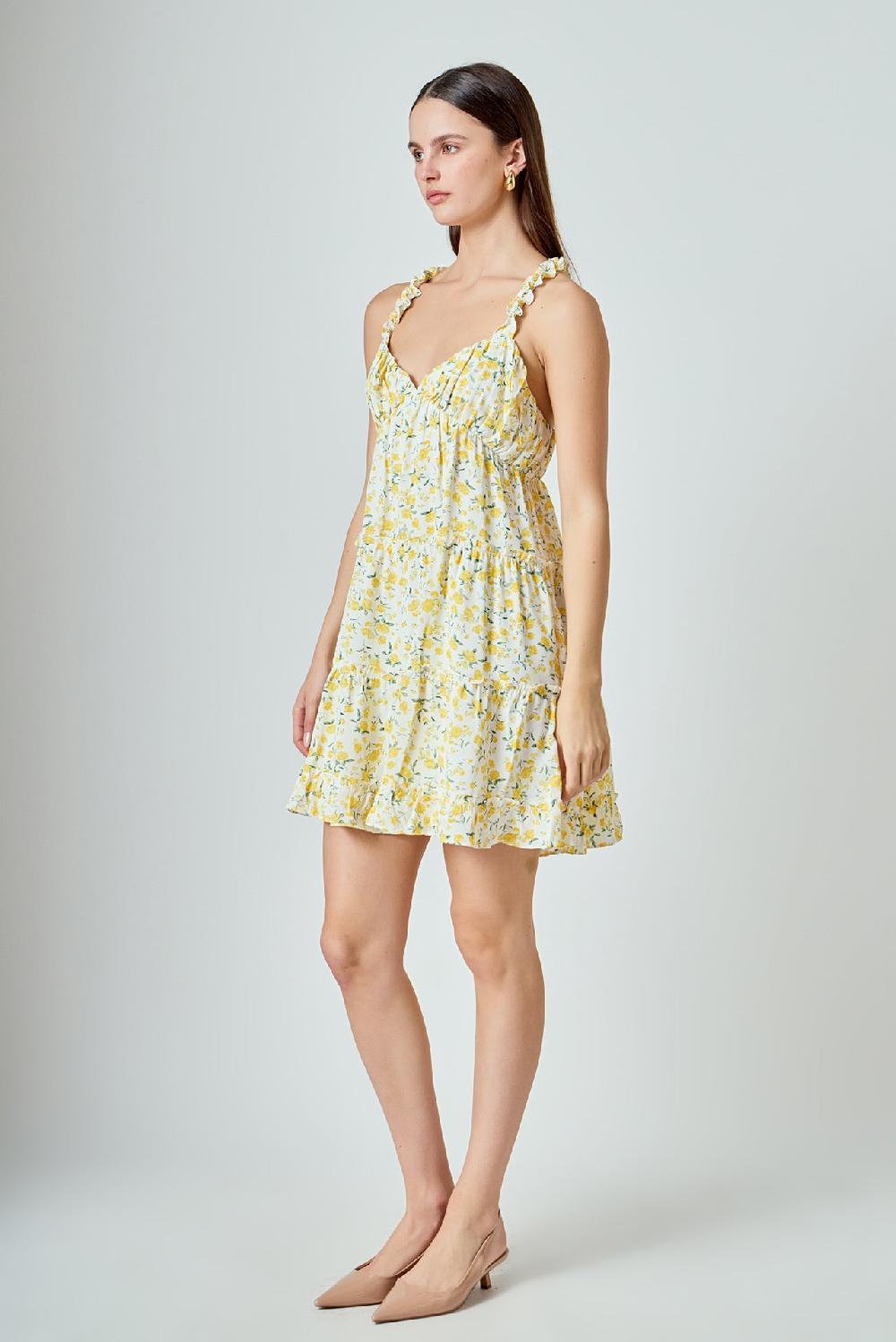 Endless Rose Floral Ruffle Detail Mini Dress YELLOW MULTI