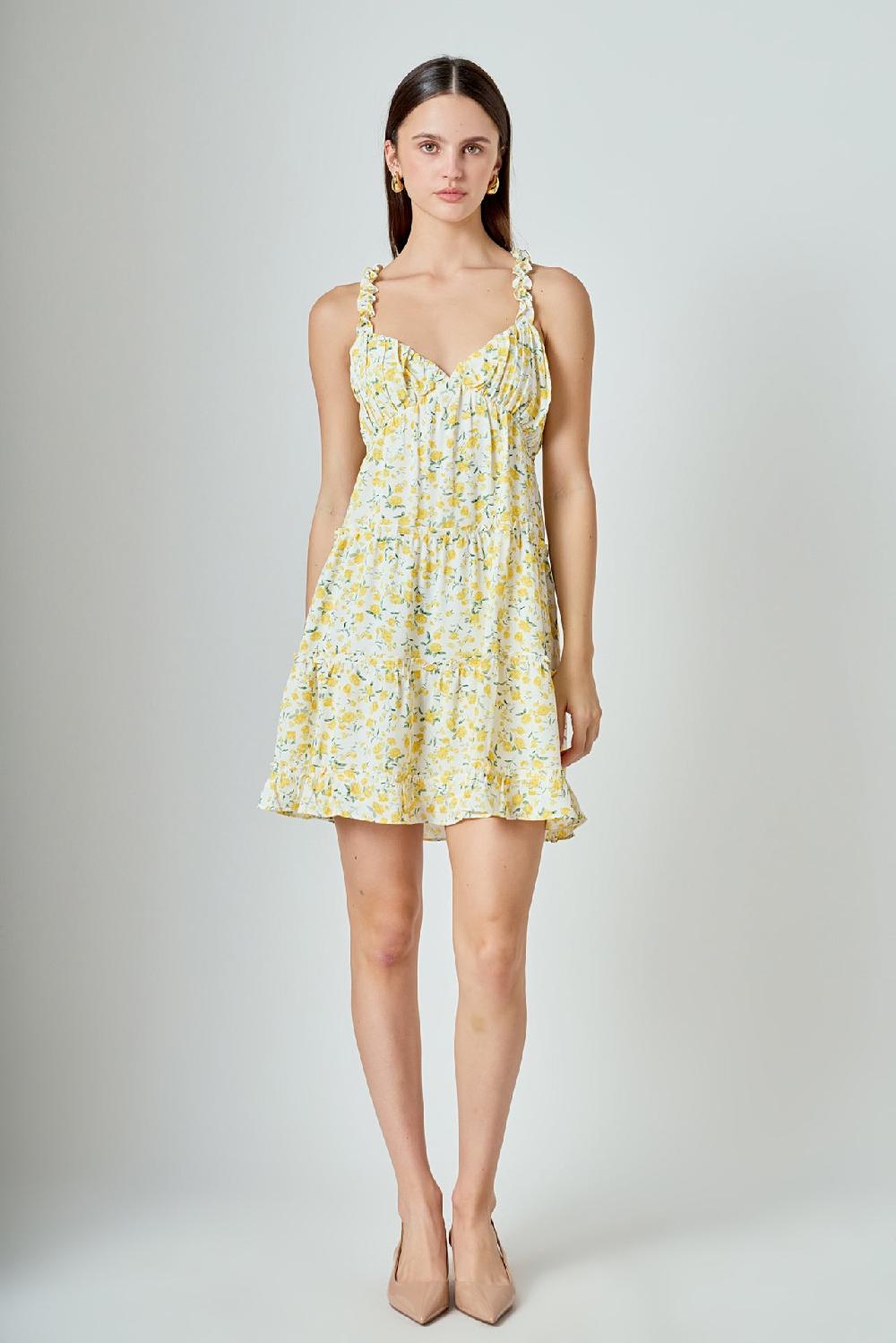 endless rose Floral Ruffle Detail Mini Dress YELLOW MULTI