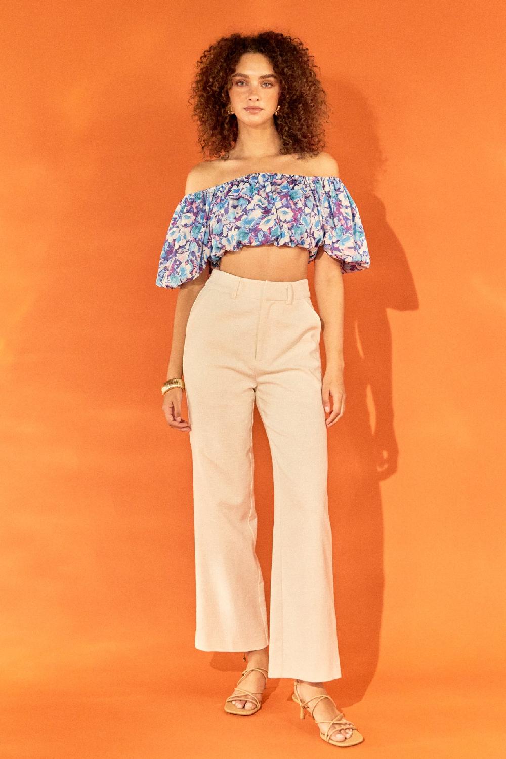 Endless Rose Floral Satin Effect Crop Top BLUE MULTI