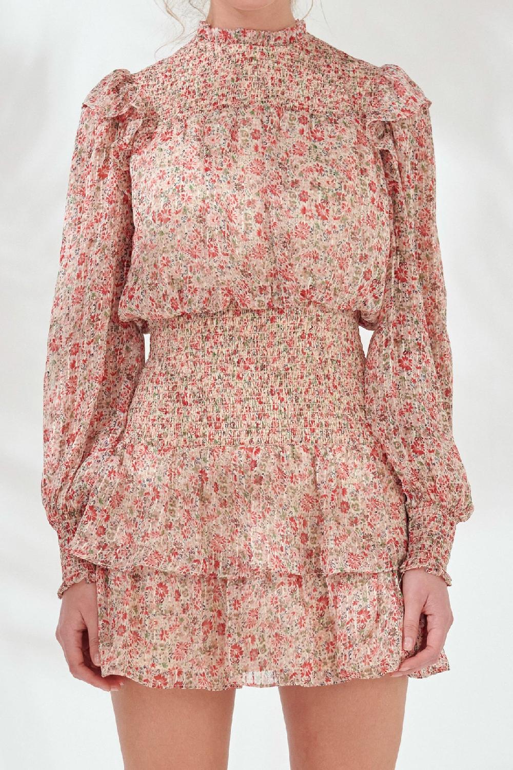 Endless Rose Floral Stripe Chiffon Dress PINK MULTI