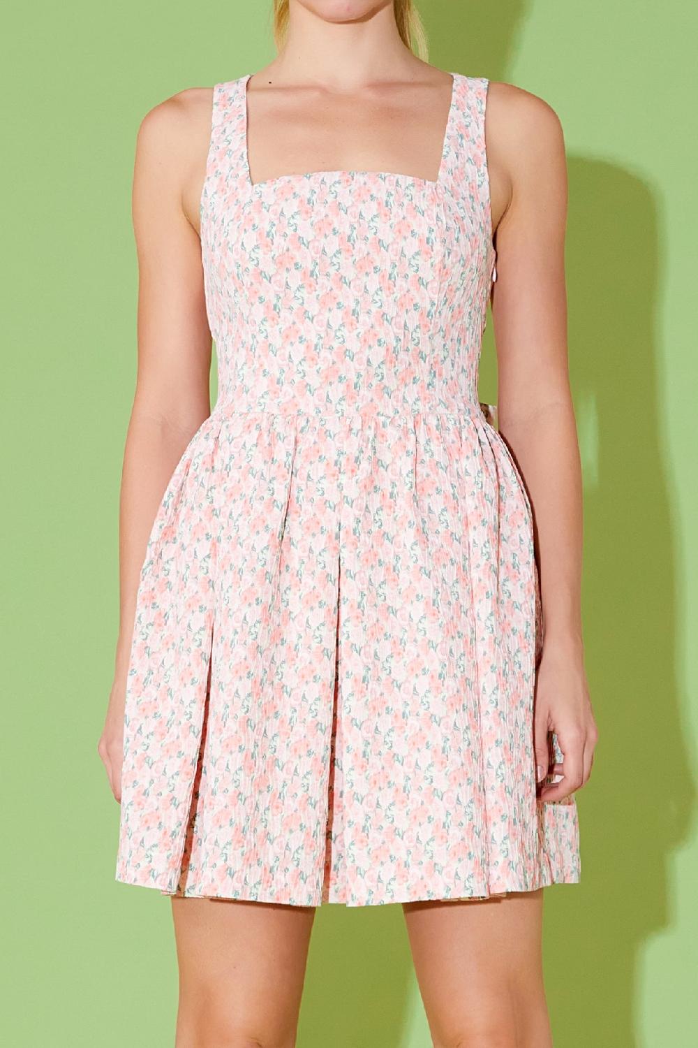 Endless Rose Floral Textured Bow Tie Mini Dress PINK