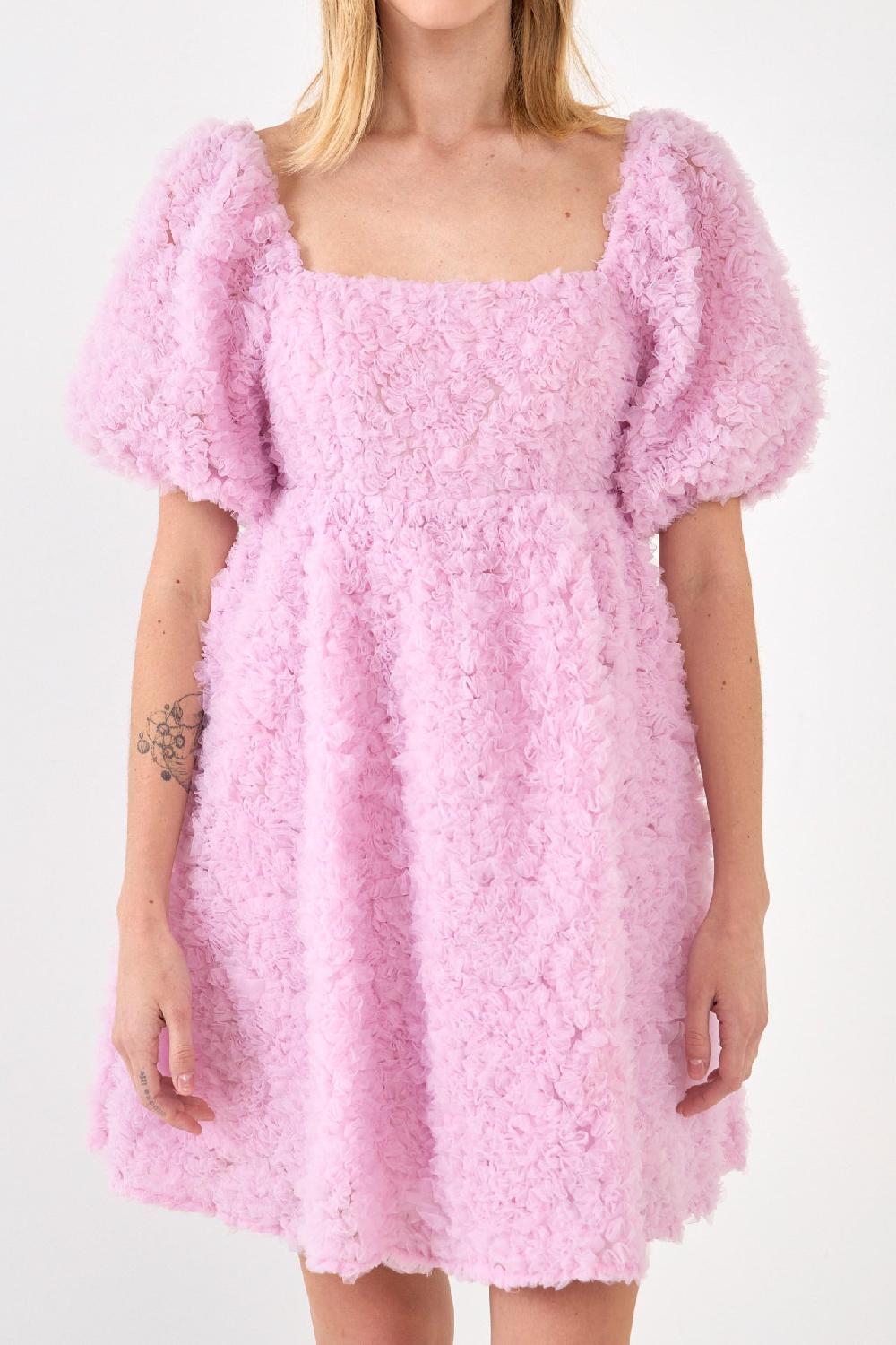 Endless Rose Floral Trim Fabric Back Tie Detail Mini Dress LILAC