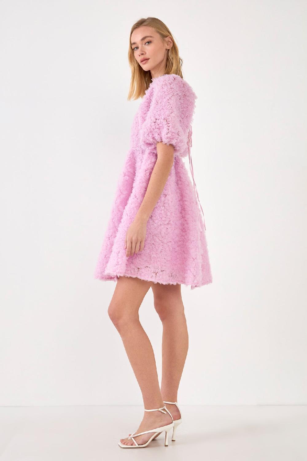 Endless Rose Floral Trim Fabric Back Tie Detail Mini Dress LILAC