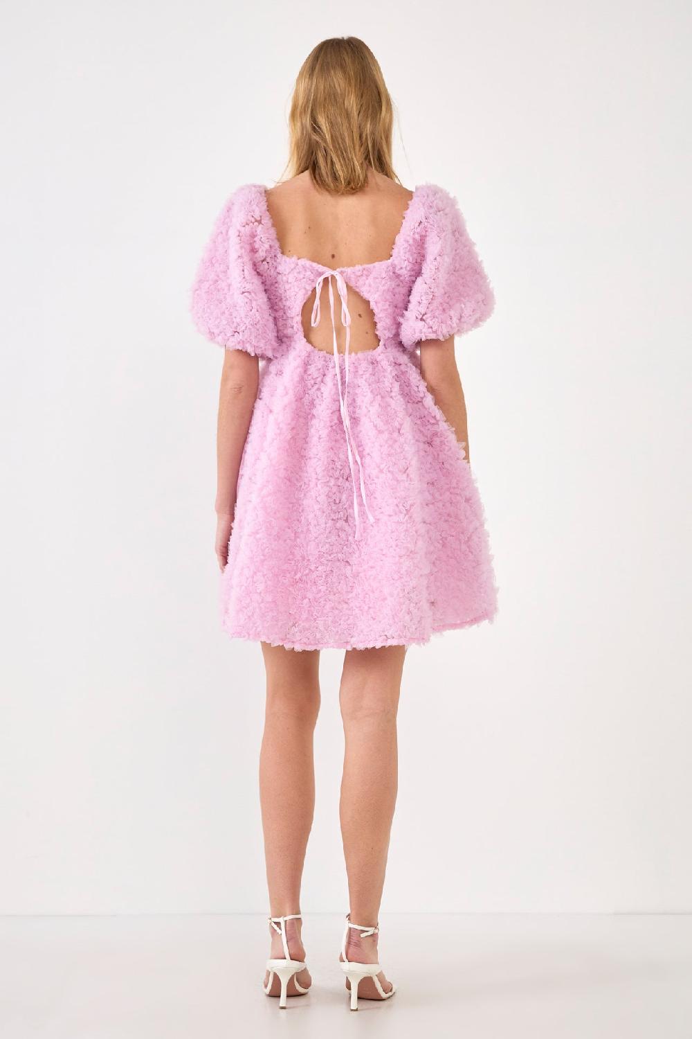 Endless Rose Floral Trim Fabric Back Tie Detail Mini Dress LILAC