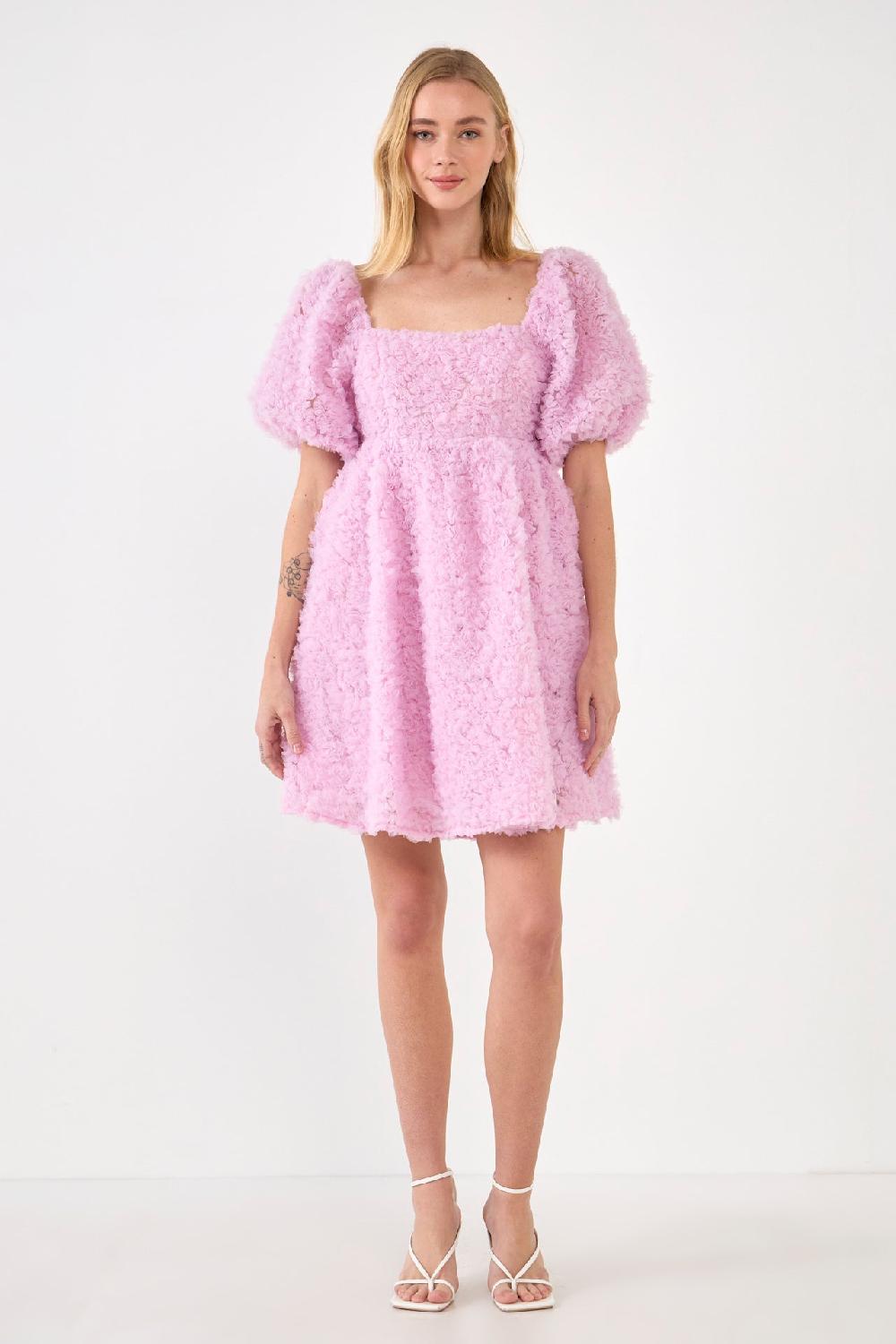 endless rose Floral Trim Fabric Back Tie Detail Mini Dress LILAC