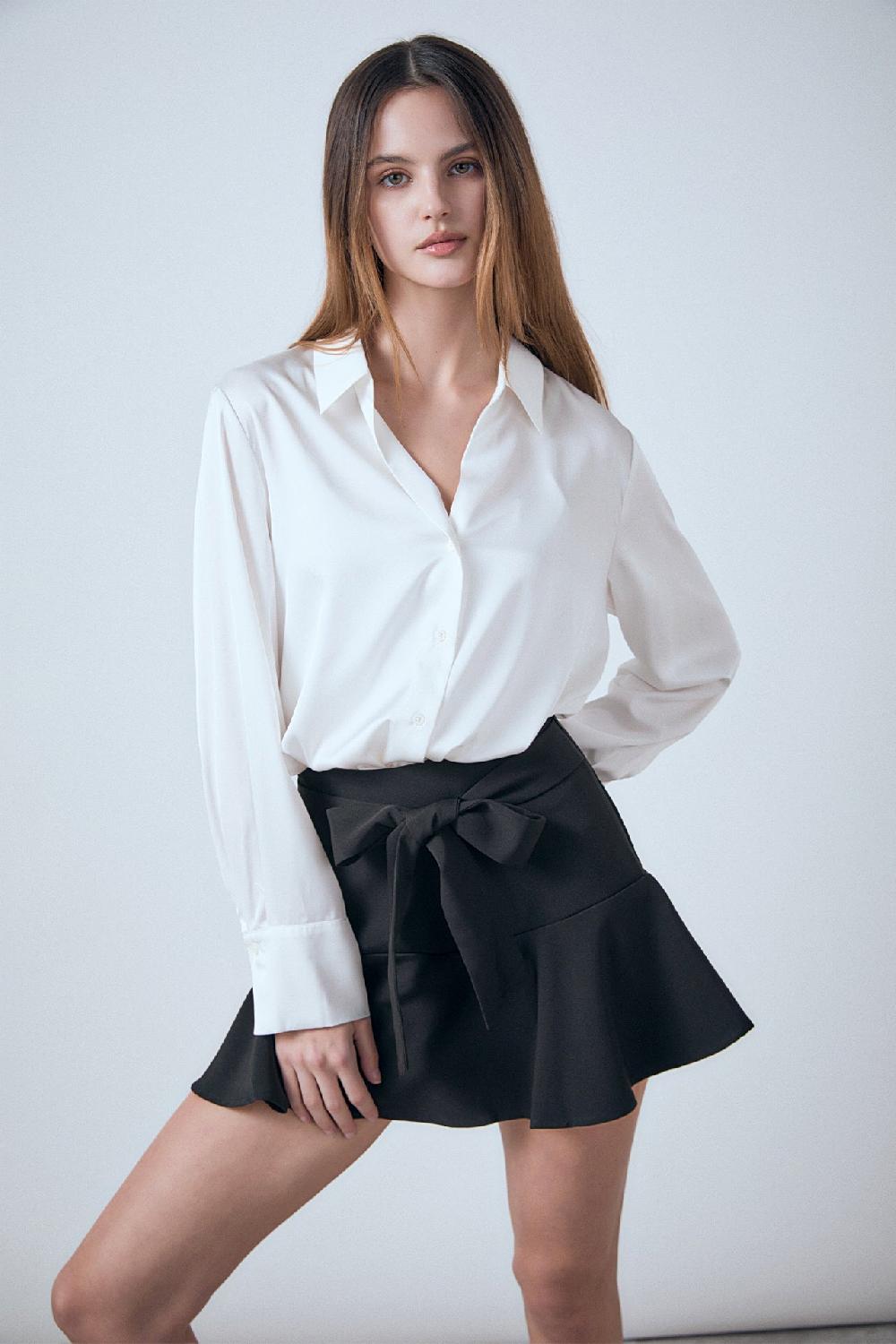 endless rose Flounce Mini Skort with Waist Tie BLACK