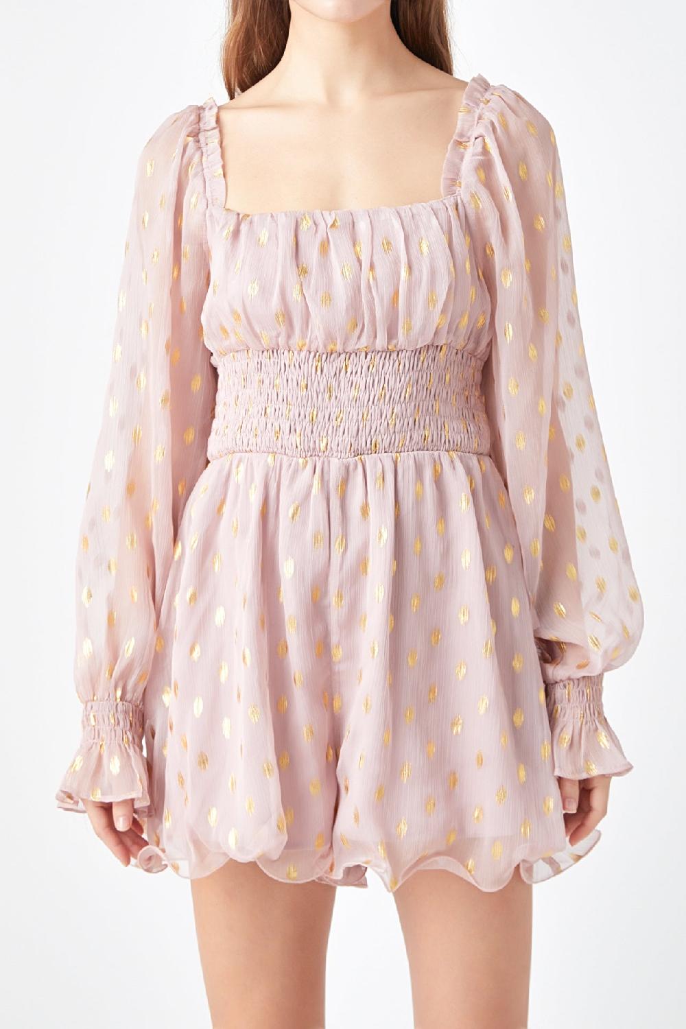 Endless Rose Foiled Dot Long Sleeves Romper DUSTY PINK