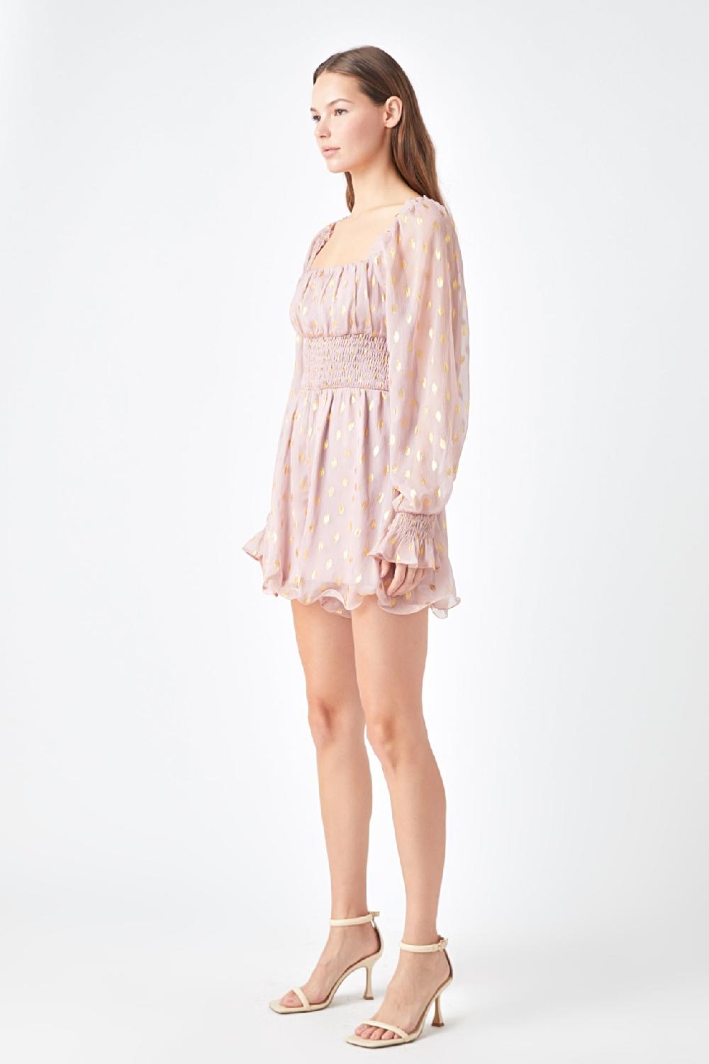 Endless Rose Foiled Dot Long Sleeves Romper DUSTY PINK