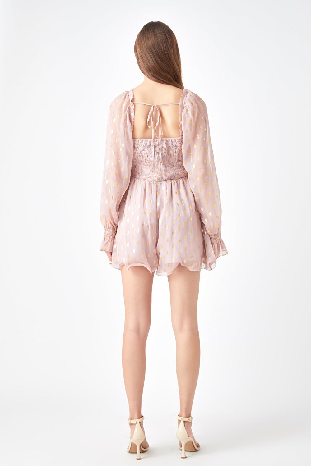 Endless Rose Foiled Dot Long Sleeves Romper DUSTY PINK