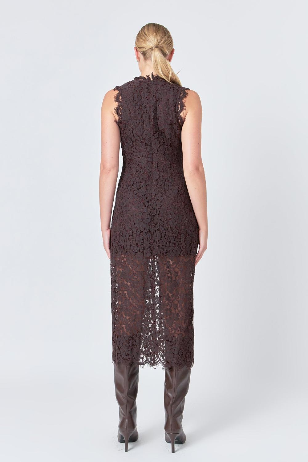Endless Rose Front Slit Sleeveless Lace Maxi Dress ESPRESSO