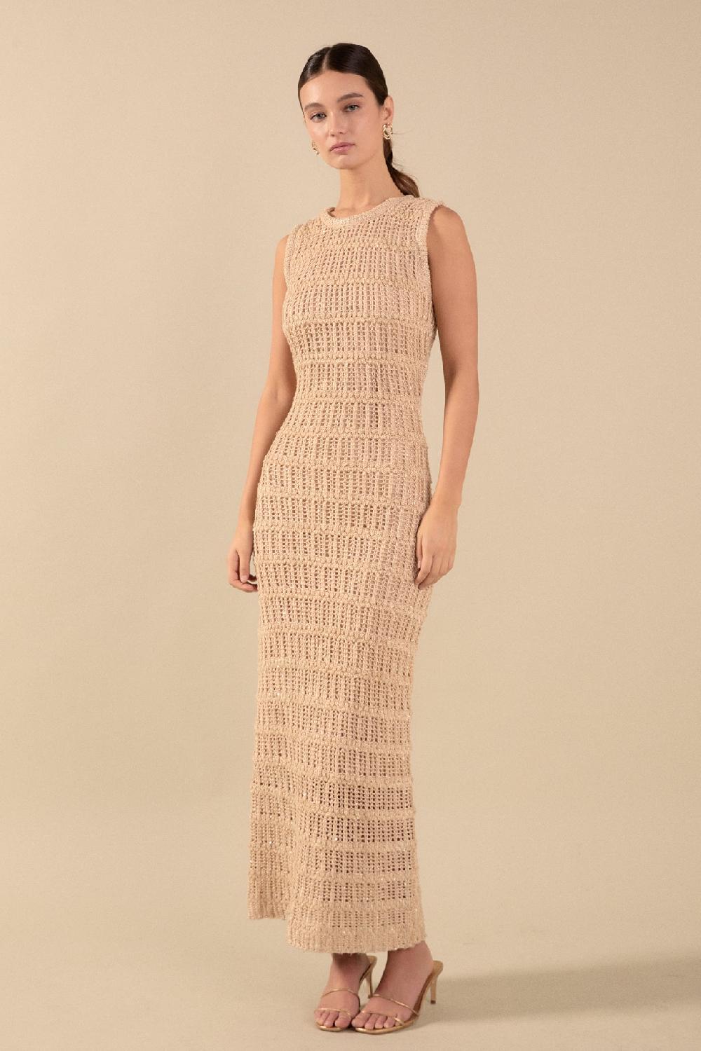 Endless Rose Gigi Sequin Knit Sleeveless Maxi Dress GOLD