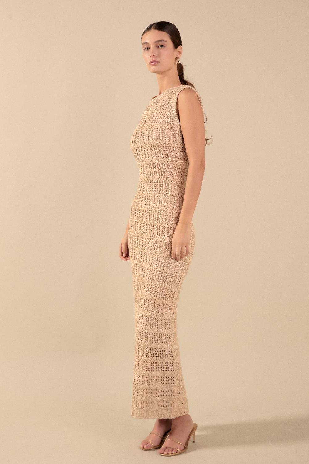 Endless Rose Gigi Sequin Knit Sleeveless Maxi Dress GOLD