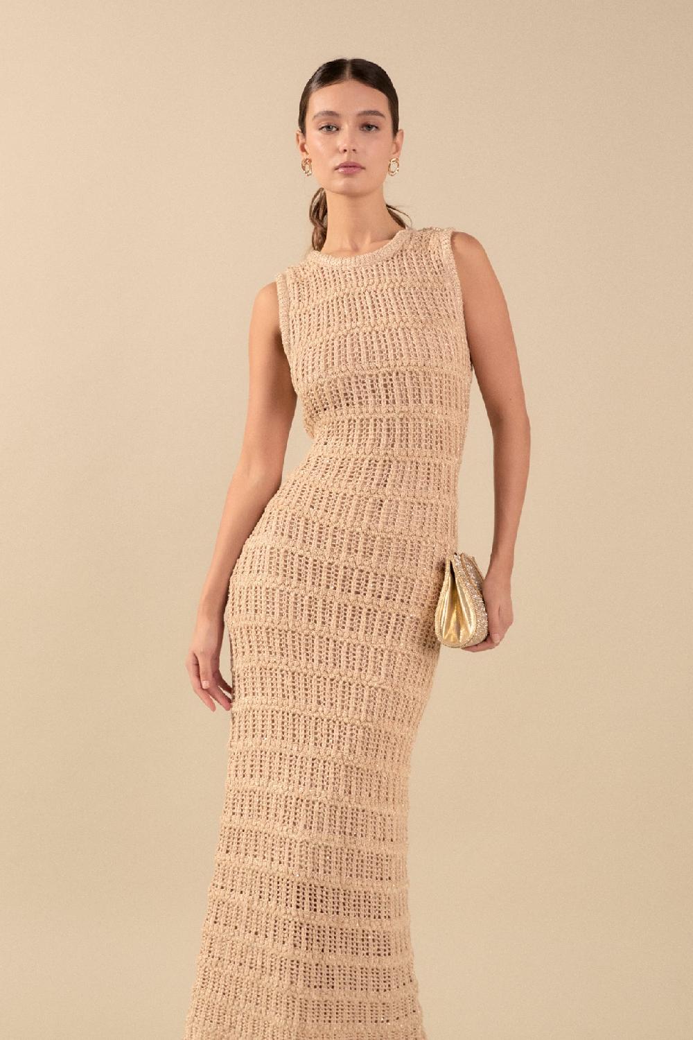 endless rose Gigi Sequin Knit Sleeveless Maxi Dress GOLD