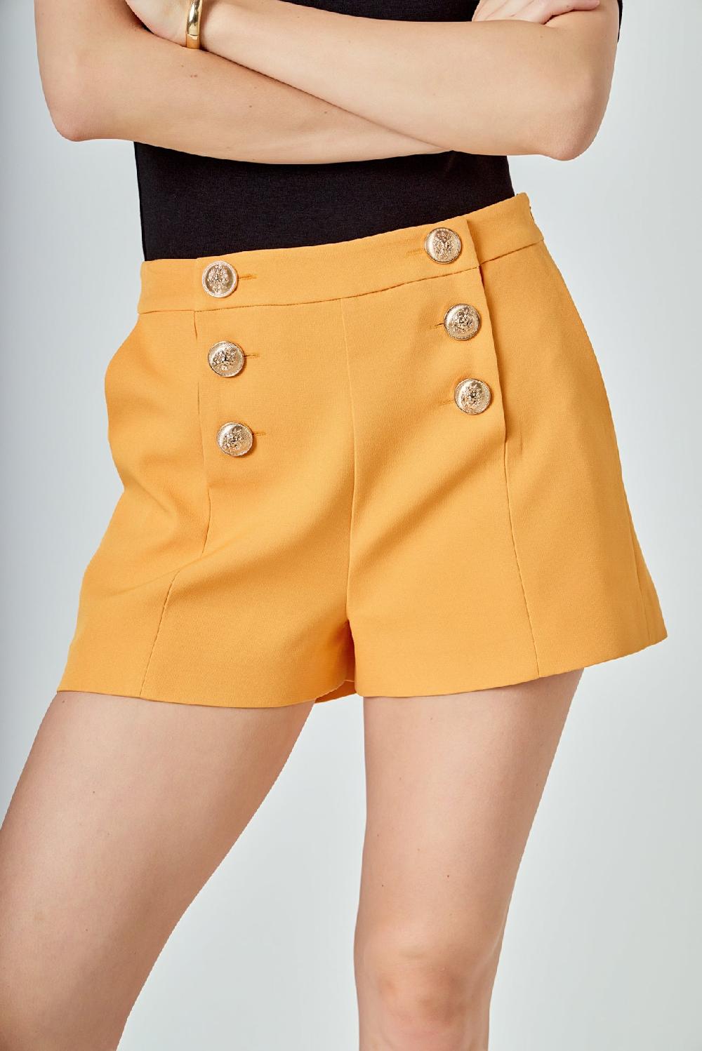 Endless Rose Gold Color Button Detail Shorts ORANGE