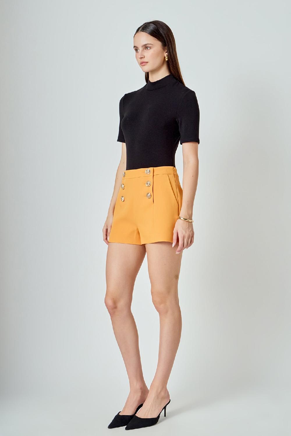 Endless Rose Gold Color Button Detail Shorts ORANGE