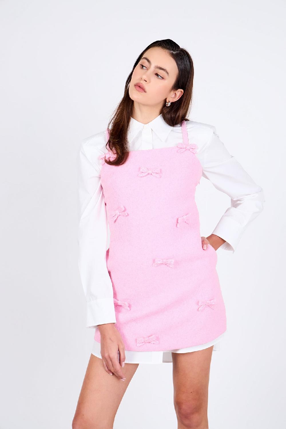 endless rose Gracie Bow Embellished Sleeveless Mini Dress PINK