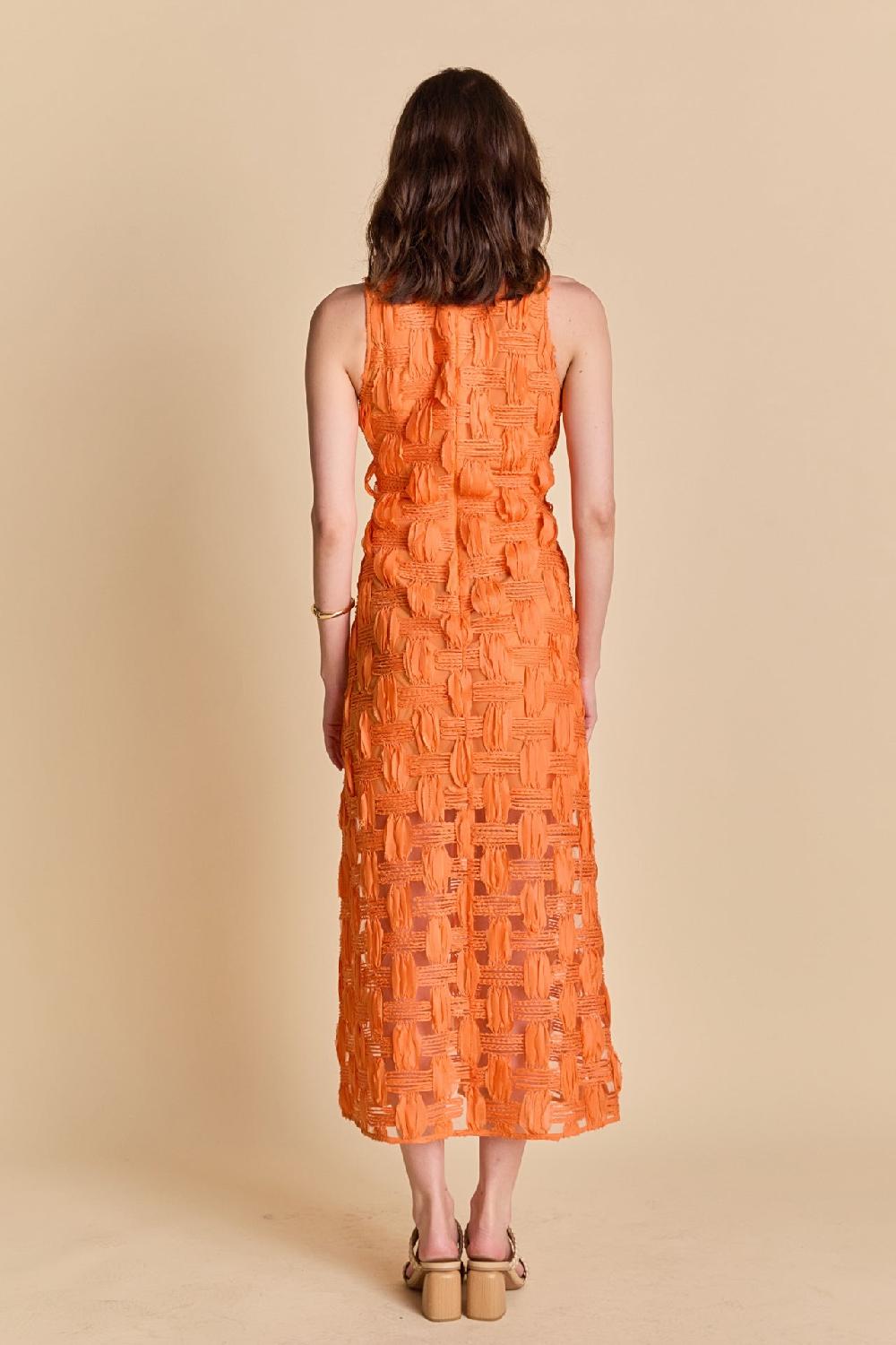 Endless Rose Grid Textured Sleeveless Midi Dress ORANGE
