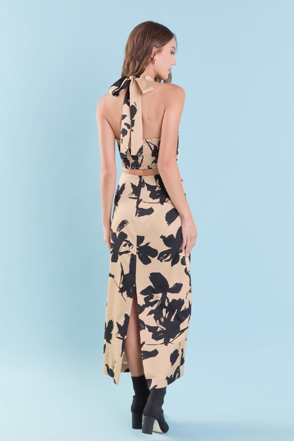 Endless Rose Halter Ring Printed Maxi Dress NUDE/BLACK