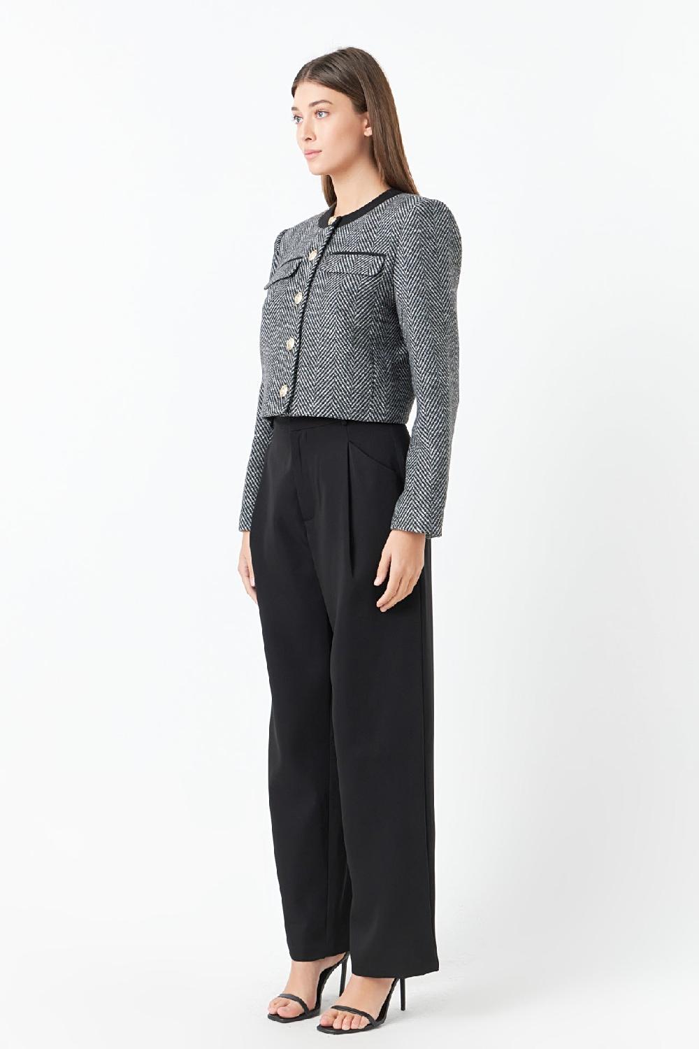 Endless Rose Herringbone Contrast Blazer BLACK/WHITE