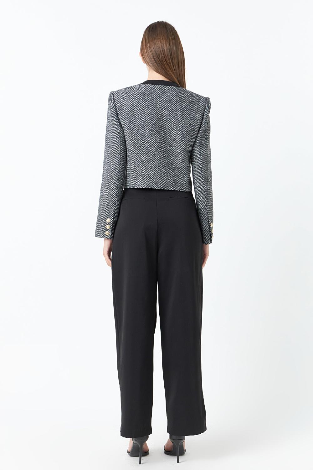 Endless Rose Herringbone Contrast Blazer BLACK/WHITE