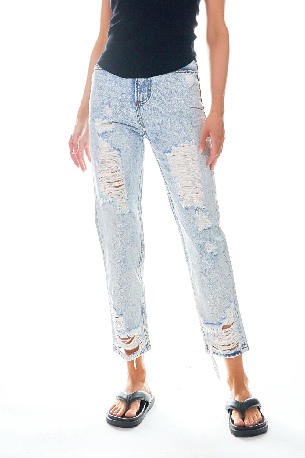 Endless Rose High-Waisted Distressed Straight Leg Jeans DENIM