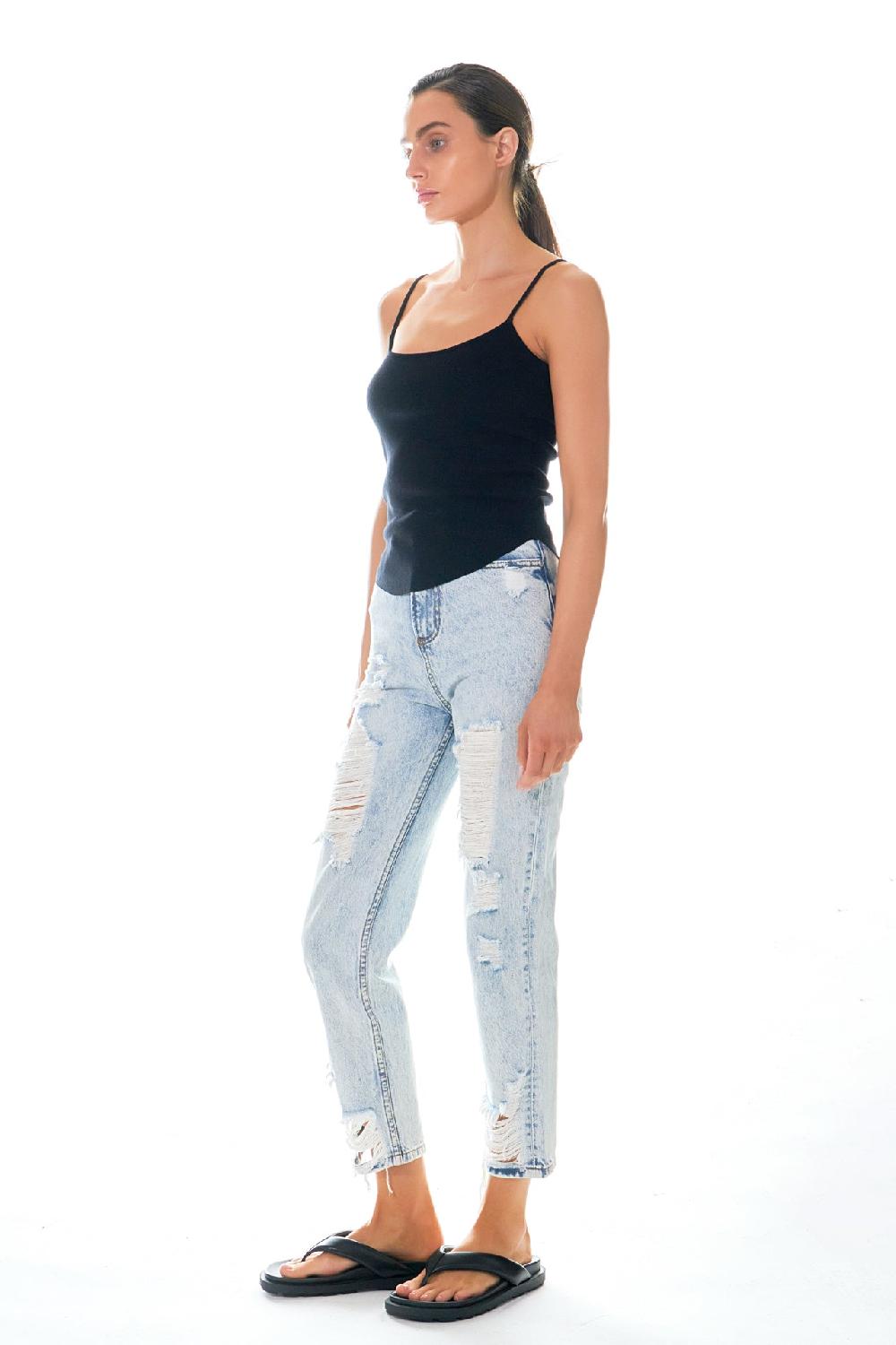 Endless Rose High-Waisted Distressed Straight Leg Jeans DENIM
