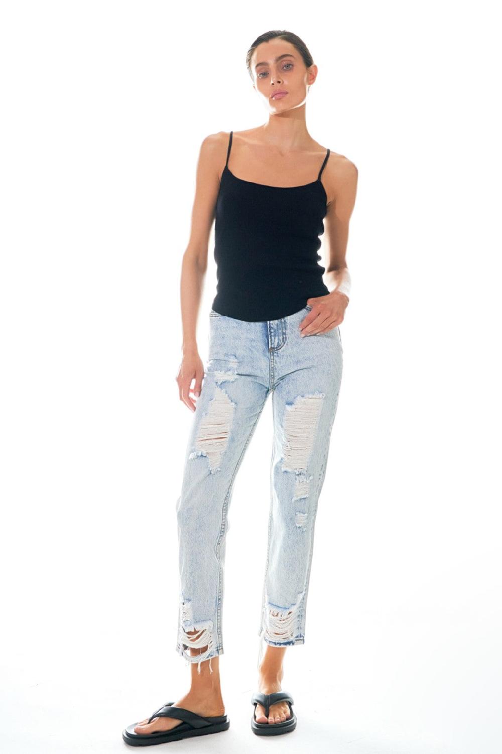 endless rose High-Waisted Distressed Straight Leg Jeans DENIM