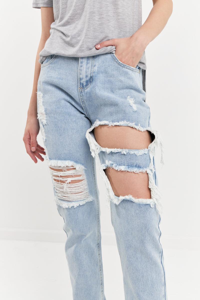 Endless Rose High-Waisted Ripped Straight Leg Jeans DENIM