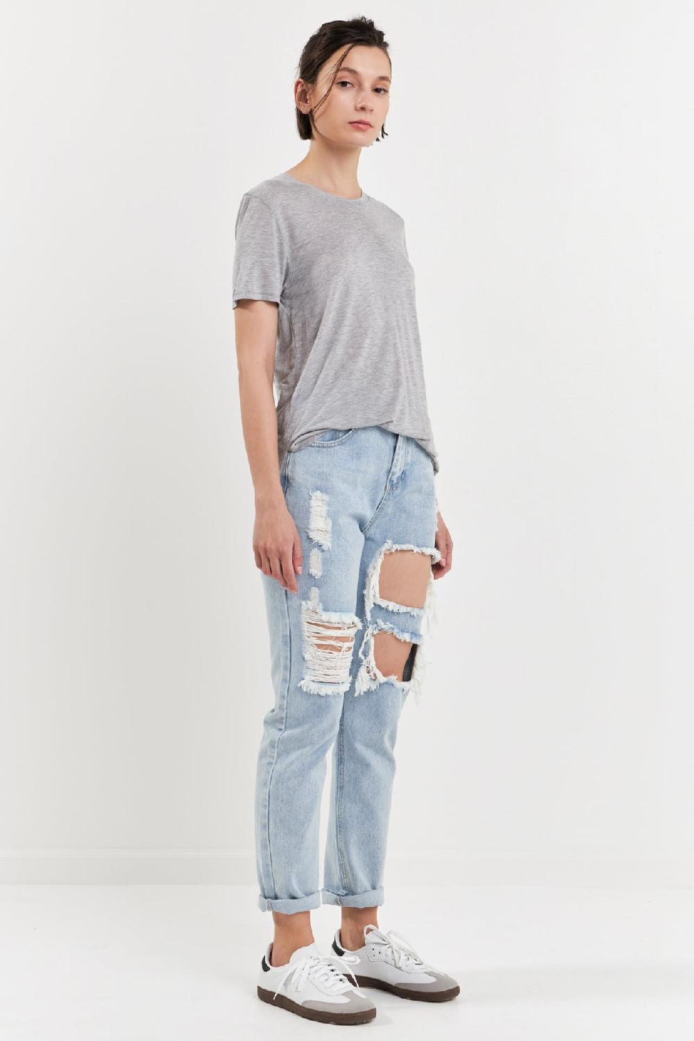 Endless Rose High-Waisted Ripped Straight Leg Jeans DENIM