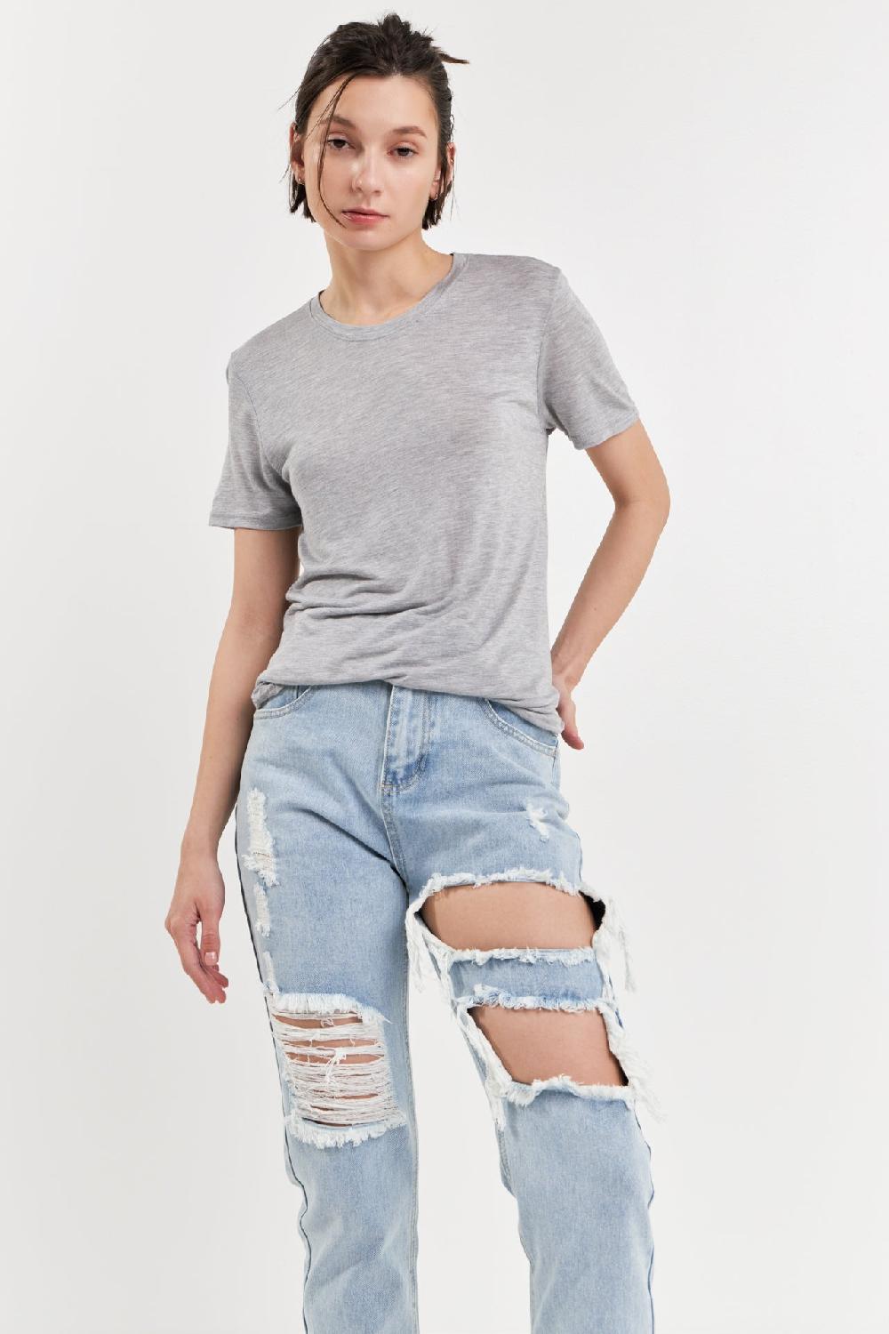 Endless Rose High-Waisted Ripped Straight Leg Jeans DENIM