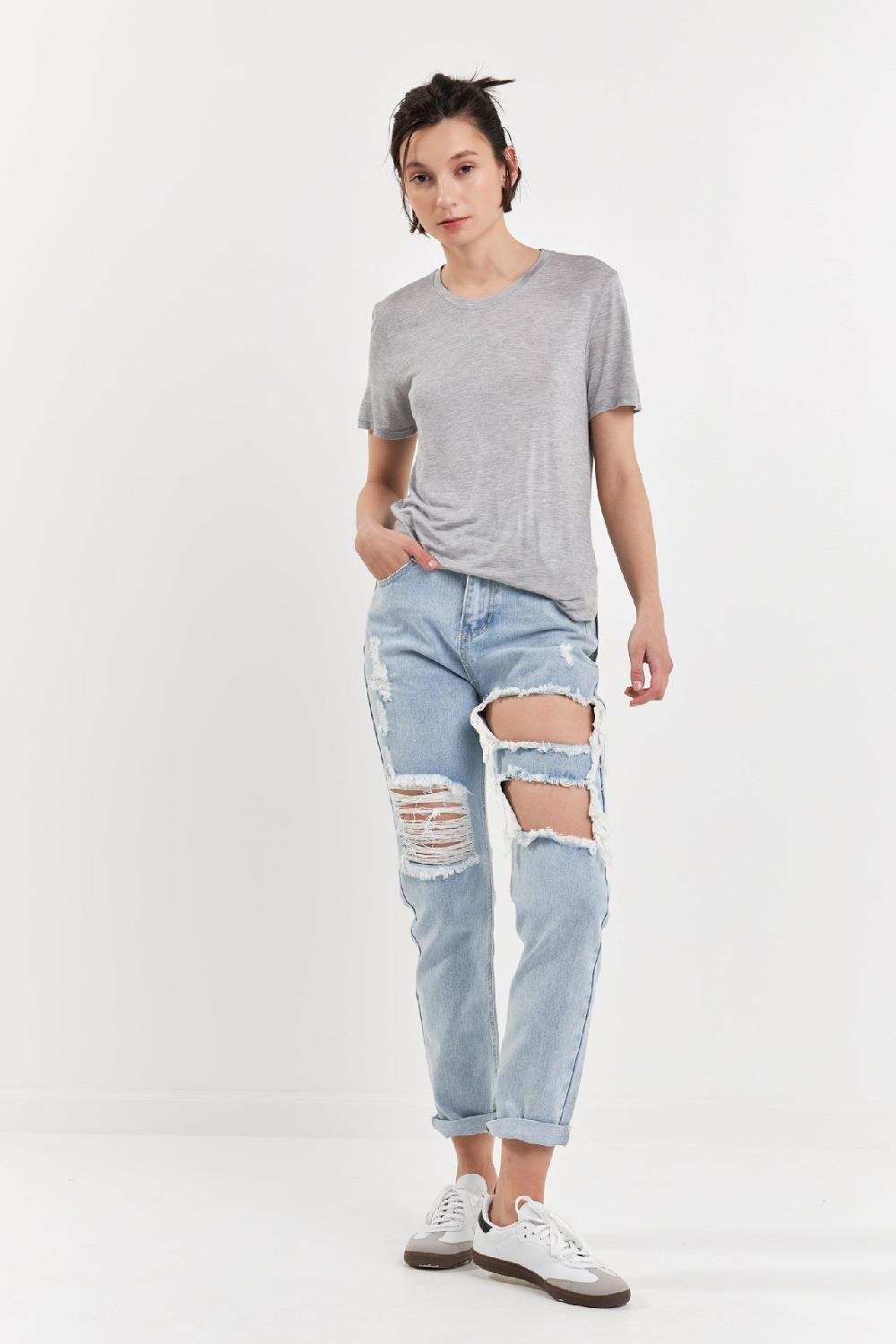 endless rose High-Waisted Ripped Straight Leg Jeans DENIM