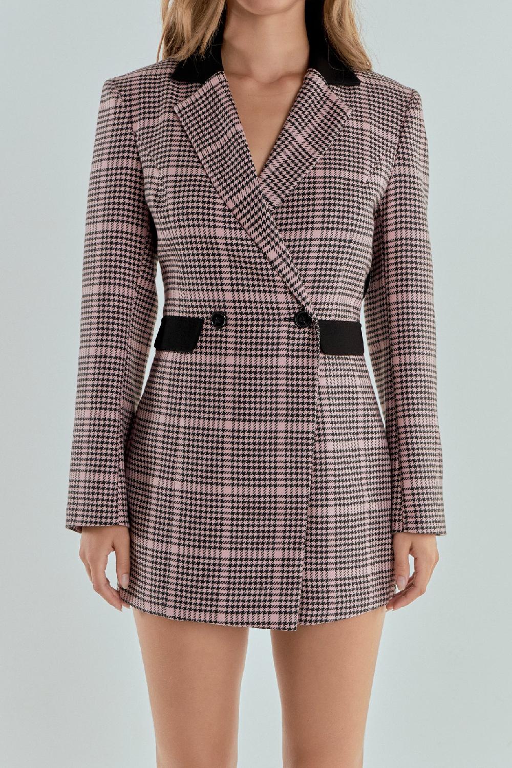 Endless Rose Houndstooth Contrast Romper PINK MULTI