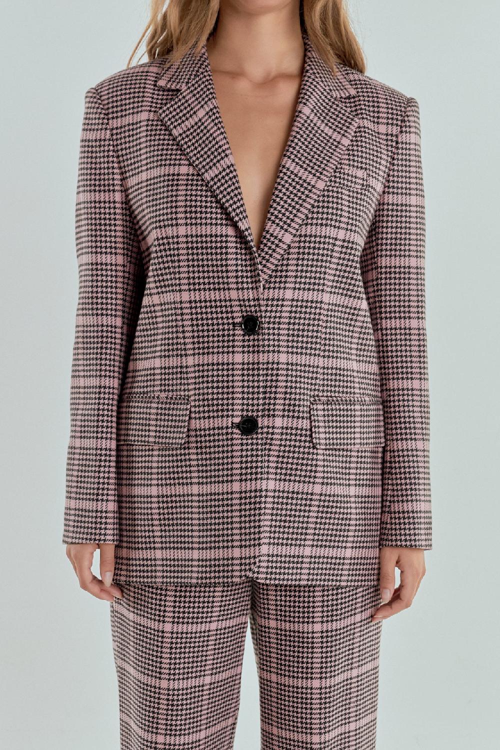 Endless Rose Houndstooth Oversize Blazer PINK MULTI