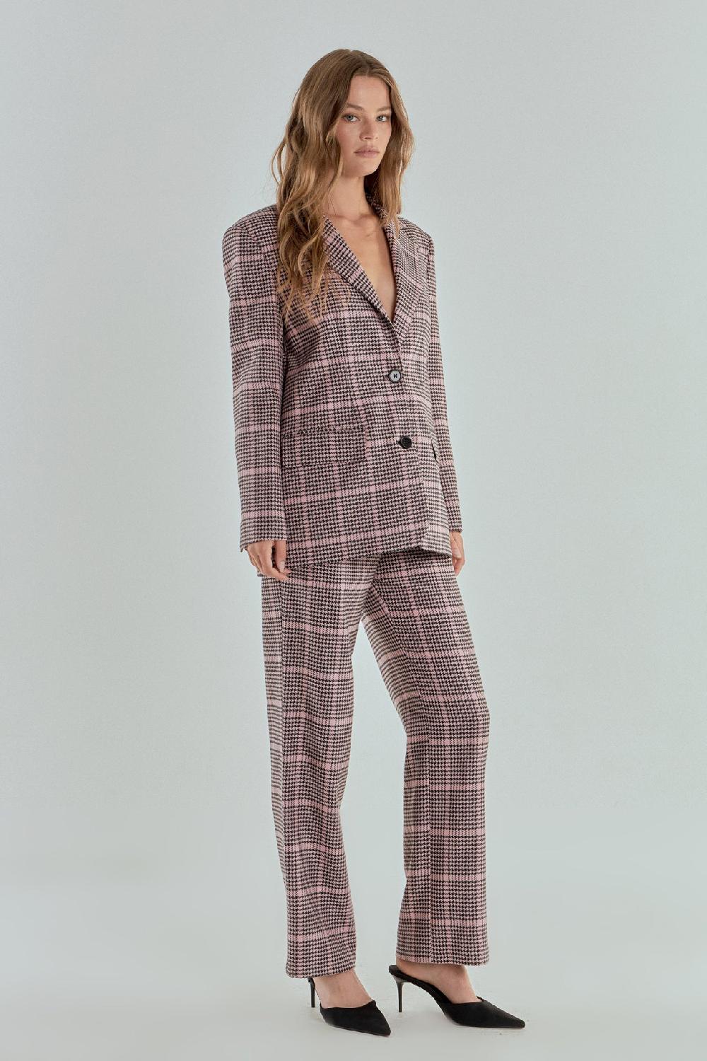 Endless Rose Houndstooth Oversize Blazer PINK MULTI