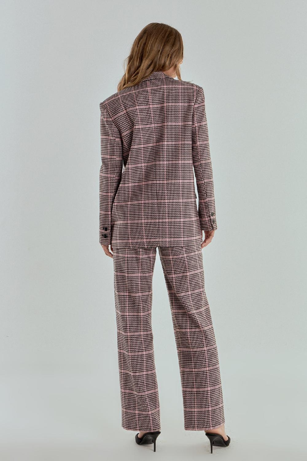 Endless Rose Houndstooth Oversize Blazer PINK MULTI