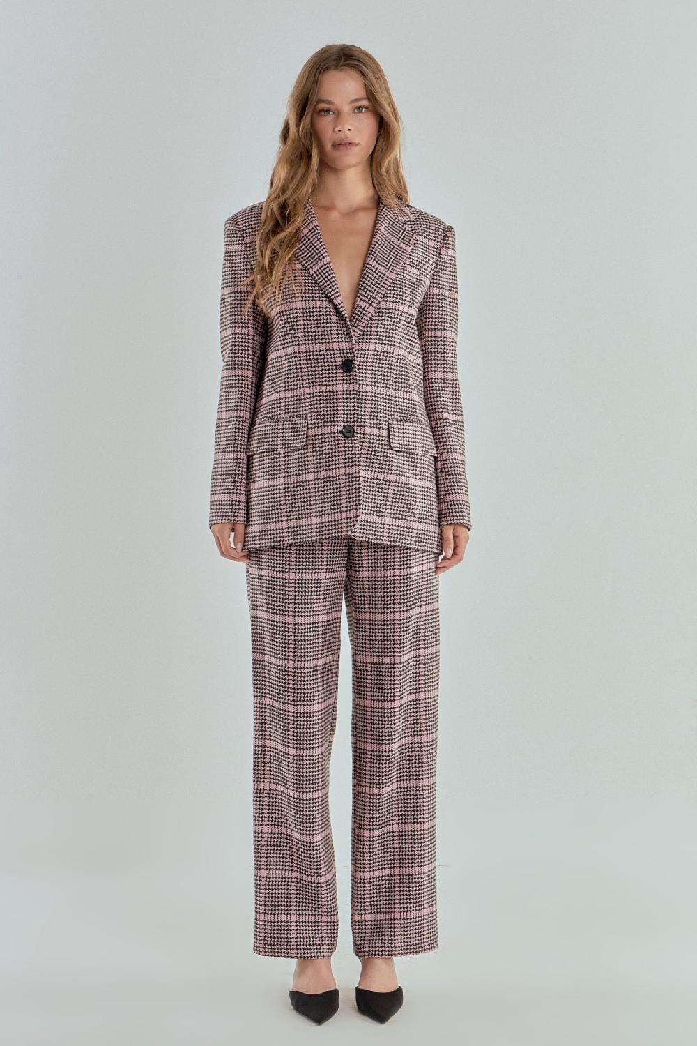 endless rose Houndstooth Oversize Blazer PINK MULTI