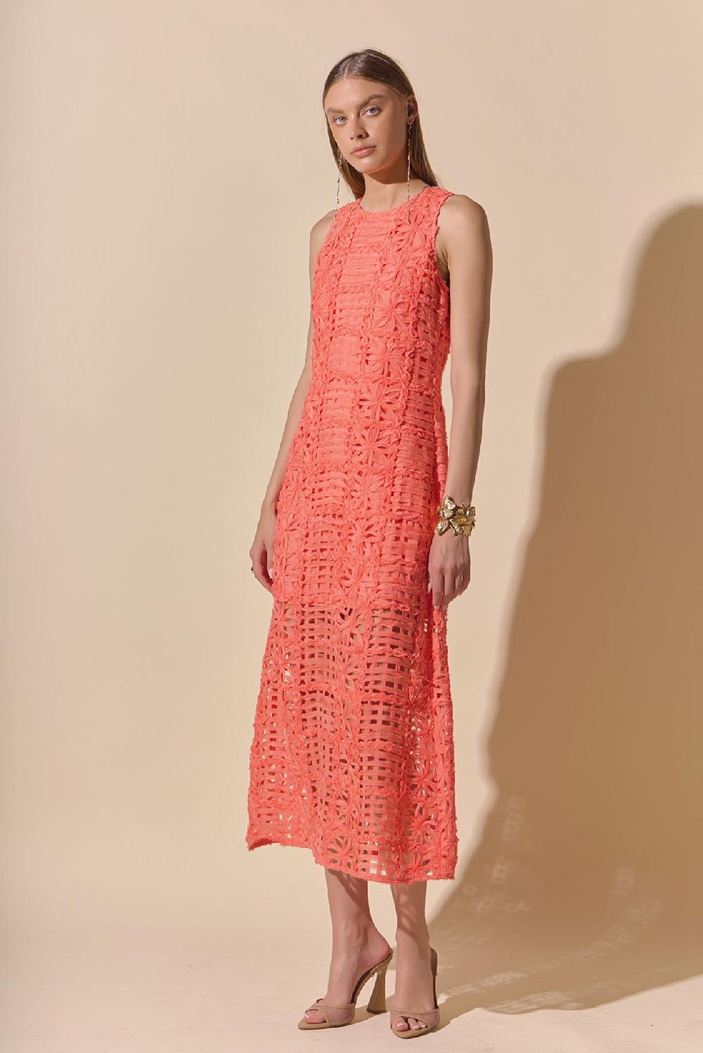 Endless Rose Iris Textured Sleeveless Maxi Dress CORAL ORANGE