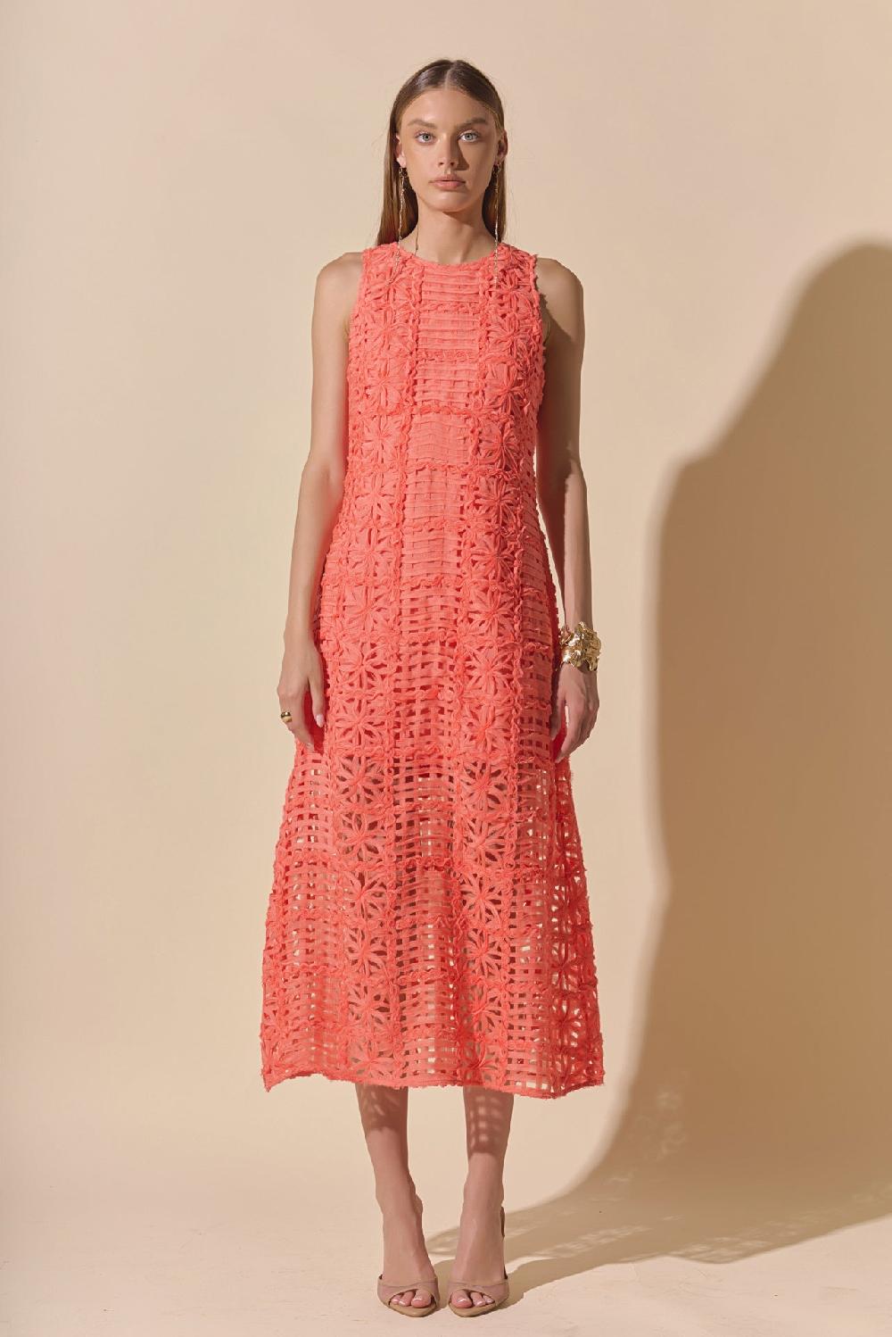 endless rose Iris Textured Sleeveless Maxi Dress CORAL ORANGE