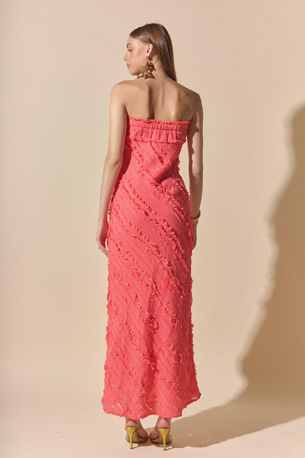 Endless Rose Juliette Strapless Ruffled Maxi Dress CORAL SALMON